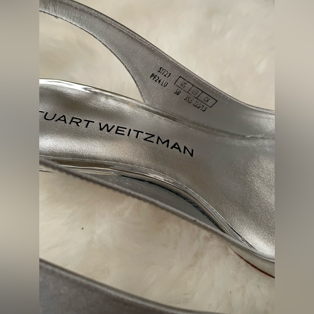 New! Stuart Weitzman Silver Slingback Heels - Picture 7 of 9